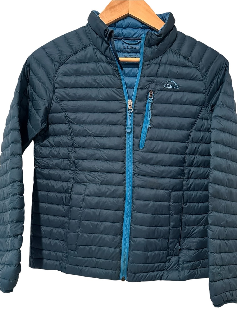 L.L. Bean Dark Teal Quilted Puffer Jacket with Bright Teal Trim